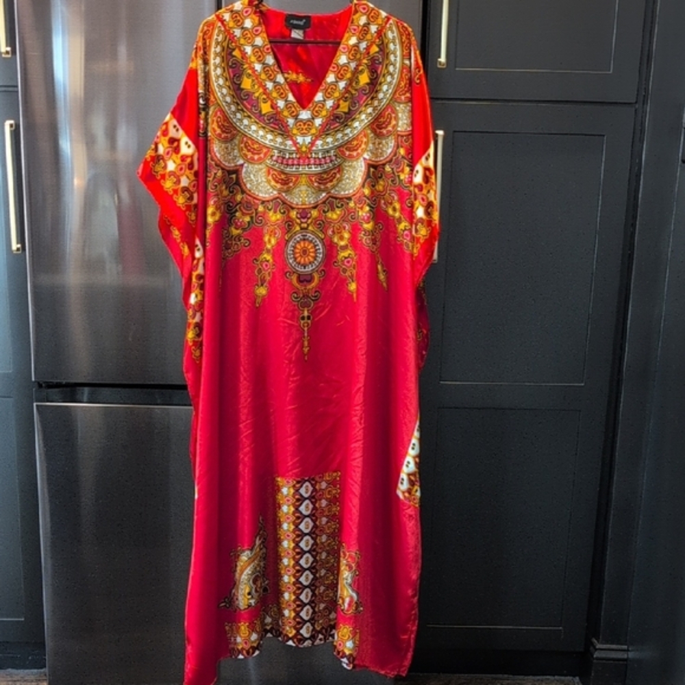 Ashro Red Ethnic African American Pride Inspired Goddess MuMu Long Caftan Dress